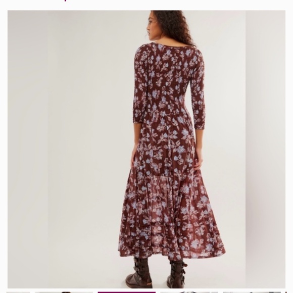 Free People Starlit Nights MIDI Dress Smocked Sheer Slip Floral Medium Med M FP - Picture 3 of 8